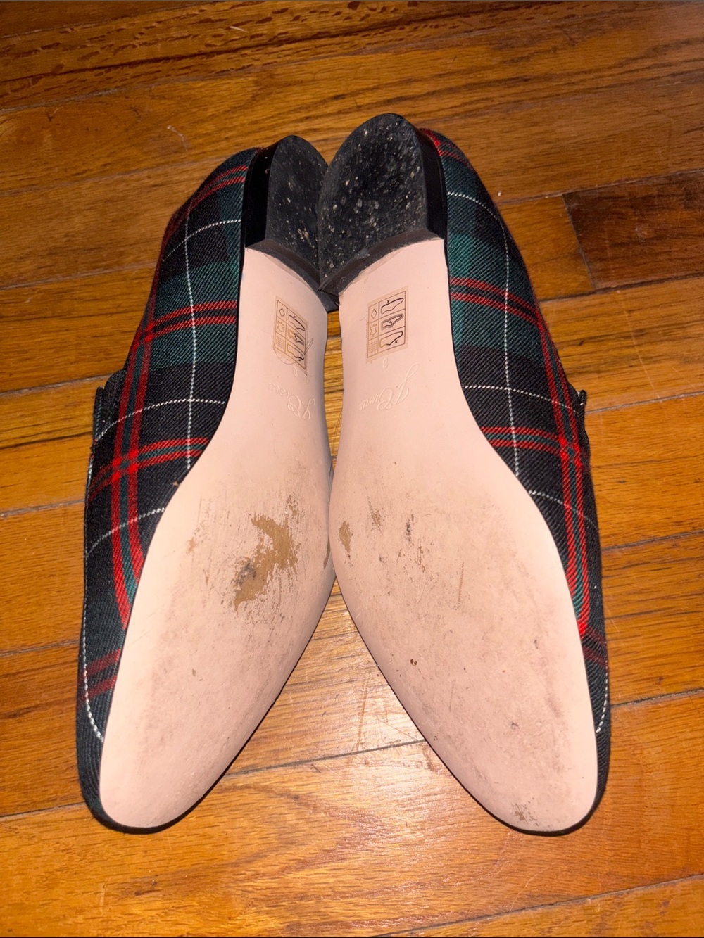 J. Crew Green and Red Plaid Pearl-Embellished Loafers - Picture 4 of 4